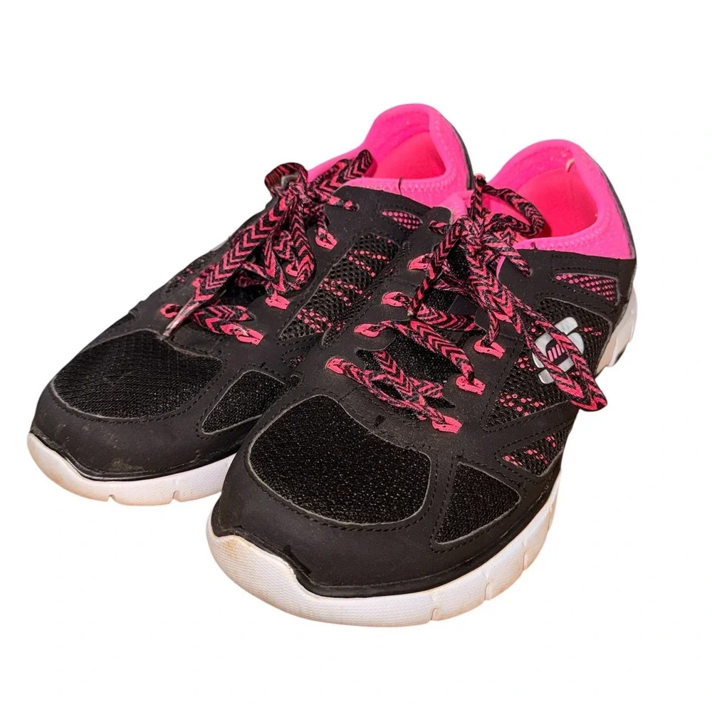 Skechers Skech-Flex Womens 8 Pre-Owned Sneakers Black Pink Mesh Lace Up 12128